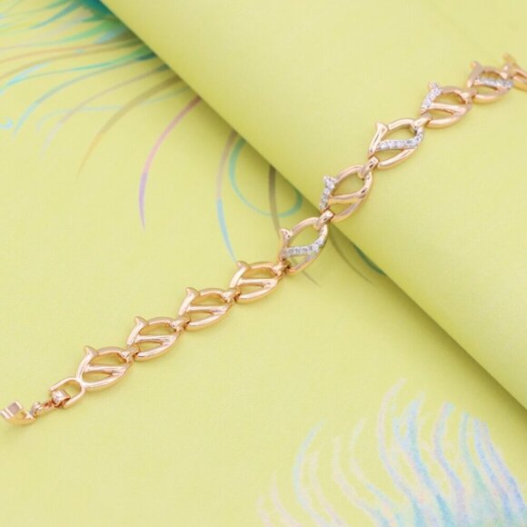 "Elegant Rose Gold Leaf Link Bracelet with Crystal Accents, XPBL0733 - Picture 5 of 11